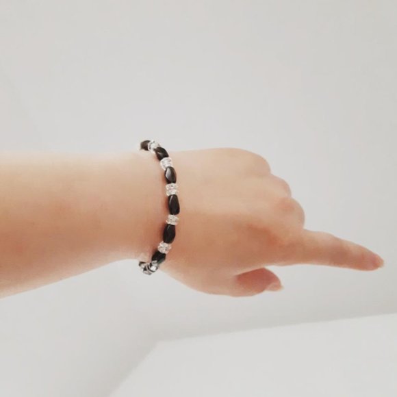 Stretch Bracelet (br3) 6mm Smoky Qtz White Topaz 6.5"-7" - Picture 3 of 6